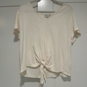 Cream V-Neck Tie Front Top